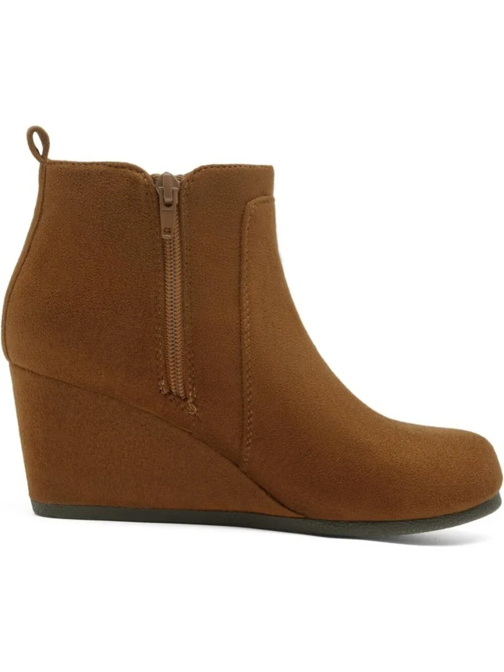 Women's Tan Faux Suede Cushioned Insole Fashion Wedges Casual Ankle Boots